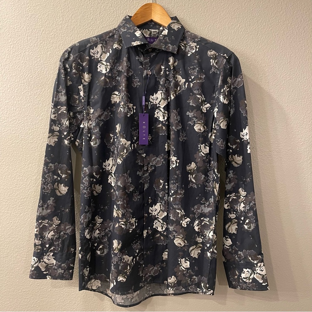 Kolte Casual Button Down Floral Patterned Men's Shirt - Gray, White and Navy